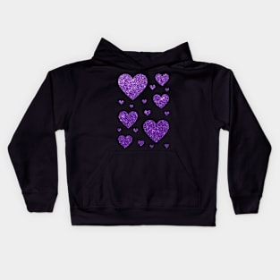 Purple Faux Glitter Hearts Kids Hoodie